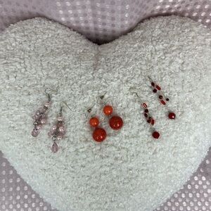 Set of Pink, Orange, and Red Beaded Earrings